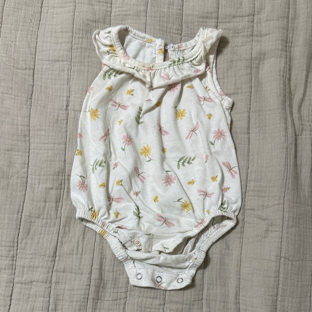 Cute Floral and Dragonfly Baby Romper